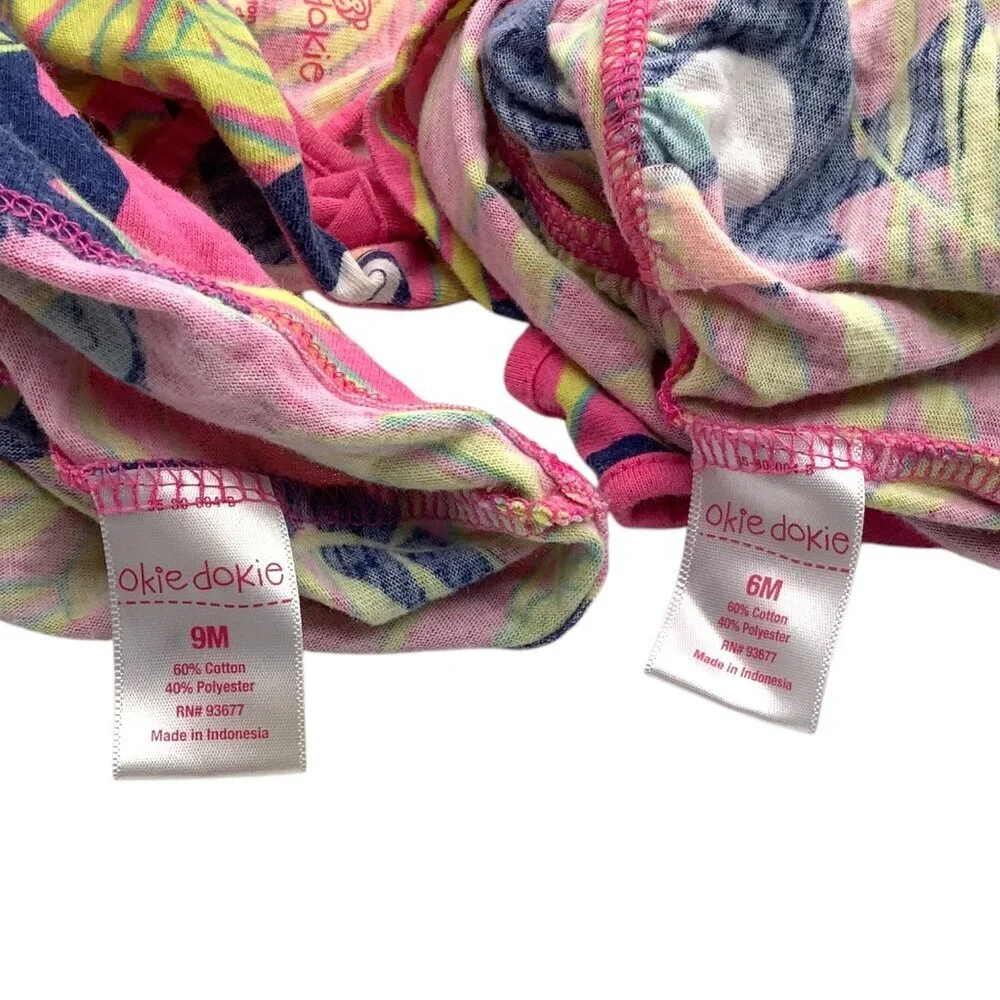 Lot‎ Of 2 Okie Dokie Baby Girl Tropical Print Dresses Size 6M & 9M Multicolor
